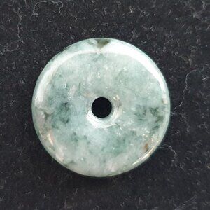 Vintage Round Donut Natural Jade Disc Safety Buckle Pendant Necklace